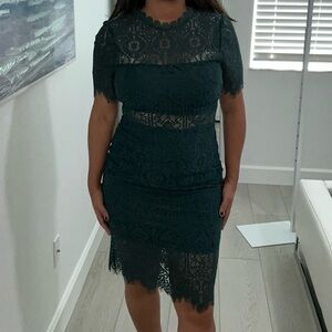 Lulu's Dark Green Lace Pencil DRESS